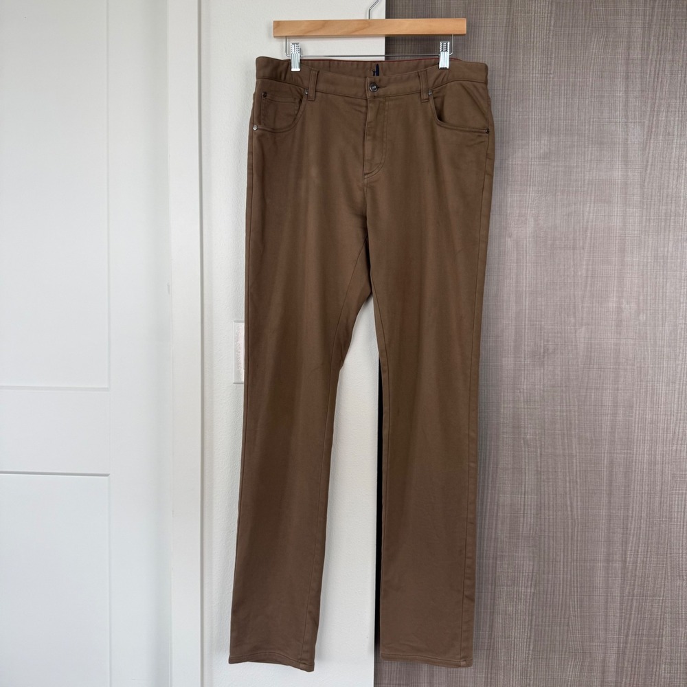 Johnnie O Khaki Brown Terry Cloth 5 Pocket Pants Stretch Size 33 - Picture 3 of 13